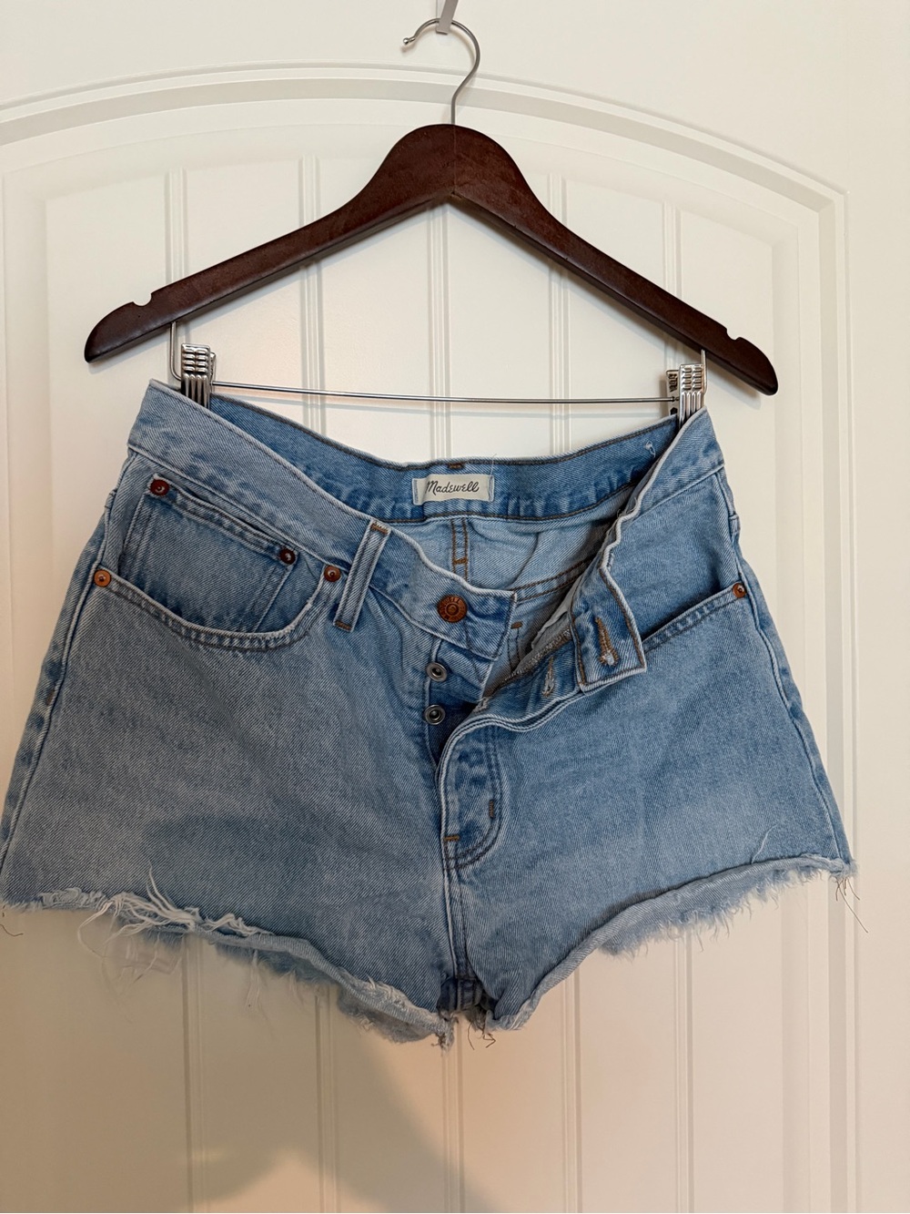 Madewell Light Wash Raw Hem Denim Cutoff Shorts